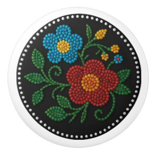 Metis Beadwork Blommigt Native Art Ceramic Knob Knopp