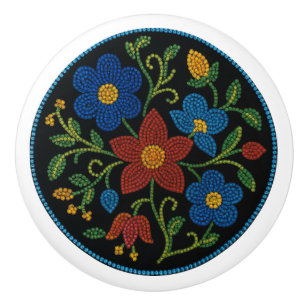 Metis Beadwork Blommigt Native Art Ceramic Knob Knopp