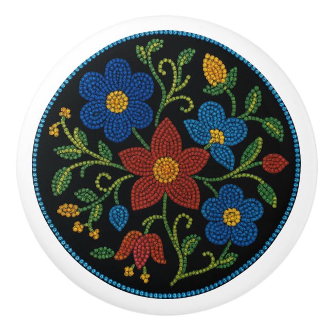 Metis Beadwork Blommigt Native Art Ceramic Knob Knopp (Framsidan)