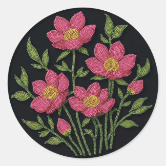 Metis Beadwork Native Art Cosmos Flowers Stickers Runt Klistermärke