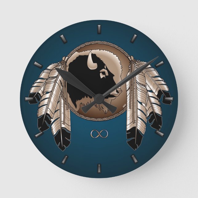 Metis Clock First Nation Spirit Buffalo Wall Clock Rund Klocka (Framsida)