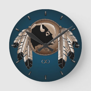 Metis Clock First Nation Spirit Buffalo Wall Clock Rund Klocka