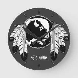 Metis Clock First Nation Spirit Buffalo Wall Clock Rund Klocka