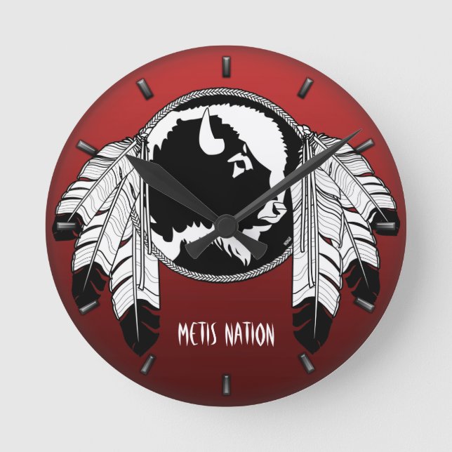 Metis Clock First Nation Spirit Buffalo Wall Clock Rund Klocka (Framsida)