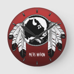 Metis Clock First Nation Spirit Buffalo Wall Clock Rund Klocka