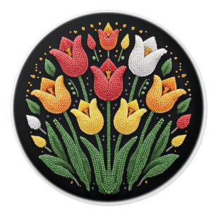 Metis First Nations Beadwork Tulips Ceramic Knob Knopp