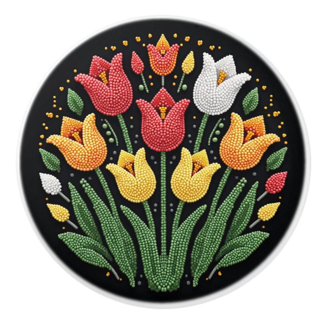 Metis First Nations Beadwork Tulips Ceramic Knob Knopp (Framsidan)