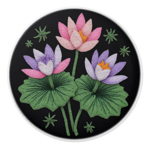 Metis Native Beadwork Blommigt Lotus Ceramic Knob Knopp