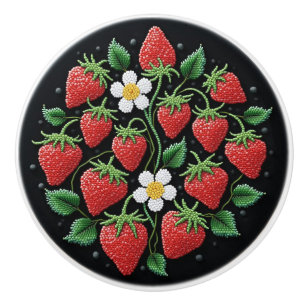 Metis Native Beadwork Strawbär Ceramic Knob Knopp
