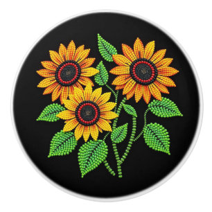 Metis Native Beadwork Sunblommor Ceramic Knob Knopp