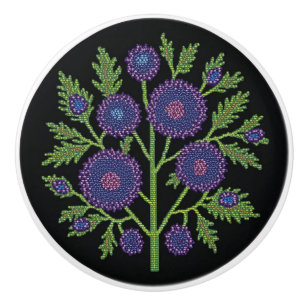Metis Native Beadwork Sweet William Ceramic Knob Knopp