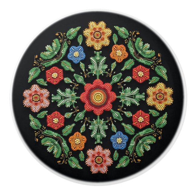 Metis Native Beadwork Wildblommor Art Ceramic Knob Knopp (Framsidan)