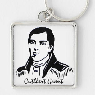 Metis Pride Keychain Metis Leader Cuthbert Grant Fyrkantig Silverfärgad Nyckelring