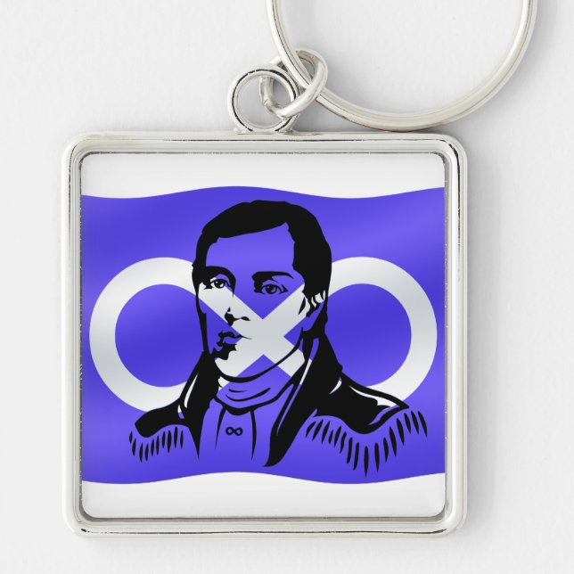Metis Pride Keychain Metis Leader Cuthbert Grant Fyrkantig Silverfärgad Nyckelring (Framsidan)