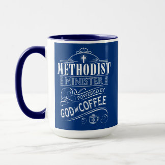 Metodistminister som drivas av guden och kaffe mugg