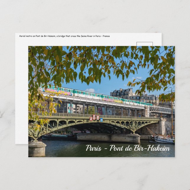 Metro på Bir-Hakeim bridge- Paris, Frankrike Vykort (Fram/baksida)