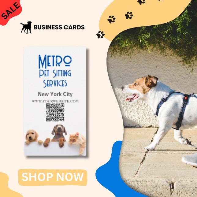Metro Pet Sitta Hund Cat QR-kod Visitkort (Pet Sitter Business Cards)