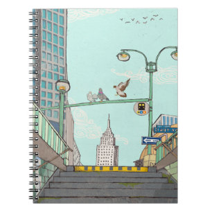 Metro Stop Manhattan NYC Whimsical Illustration Anteckningsbok