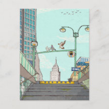 Metro Stop Manhattan NYC Whimsical Illustration