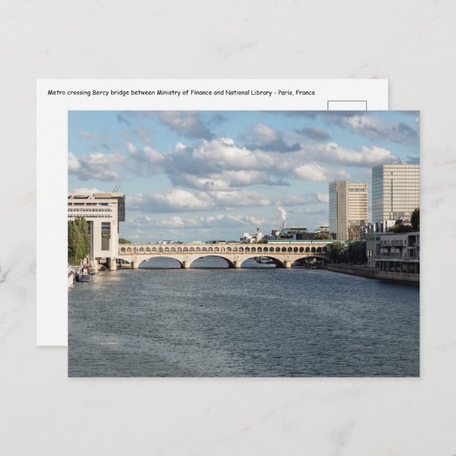 Metro-trafik på Bercy-bron - Paris Vykort (Fram/baksida)