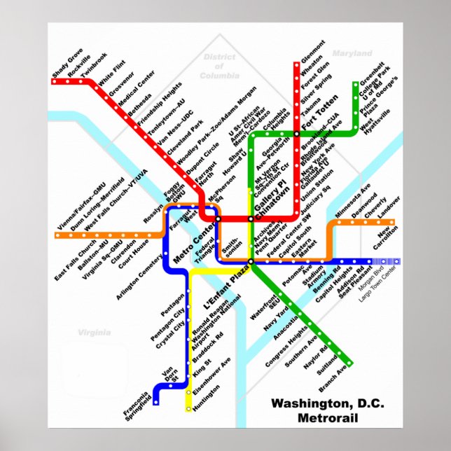 Metro-utskrift för Washington DC Poster (Framsidan)