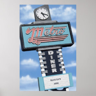 Metromiddag på Retro neontryck för rutt 66 Poster