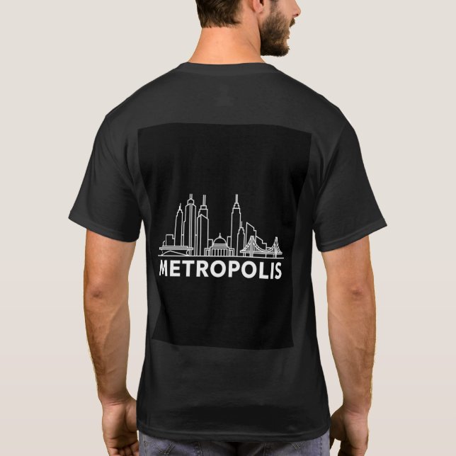 Metropolis City Skyline – Minimal Line Art Urban T T Shirt (Baksida)