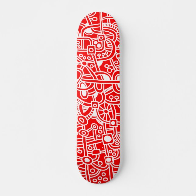 Metropolis I - White on Red Skateboard Bräda 20 Cm (Framsida)