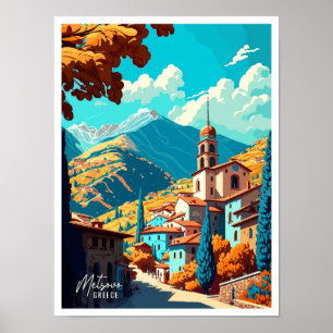 Metsovo Greece Art vintage resor illustration Poster