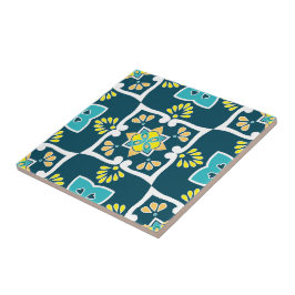 Mety and teal Azulejos with gult inslag Kakelplatta