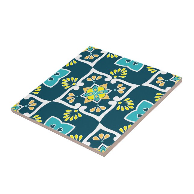 Mety and teal Azulejos with gult inslag Kakelplatta (Sidan)
