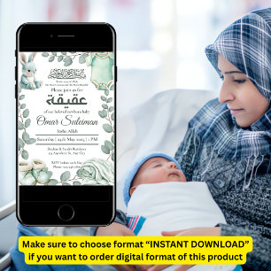 Mety Grönt Baby Saker Muslim Aqiqah Inbjudningar