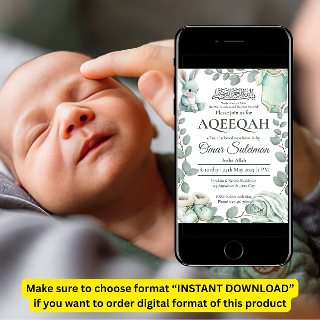 Mety Grönt Baby Saker Muslim Aqiqah Inbjudningar (Skapare uppladdad)