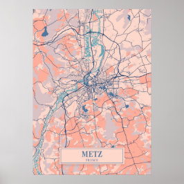 Metz - Frankrike Breezy City Karta Poster