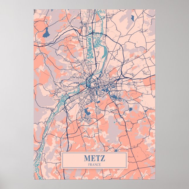 Metz - Frankrike Breezy City Karta Poster (Framsidan)