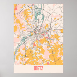 Metz - Frankrike Chalk City Karta Poster