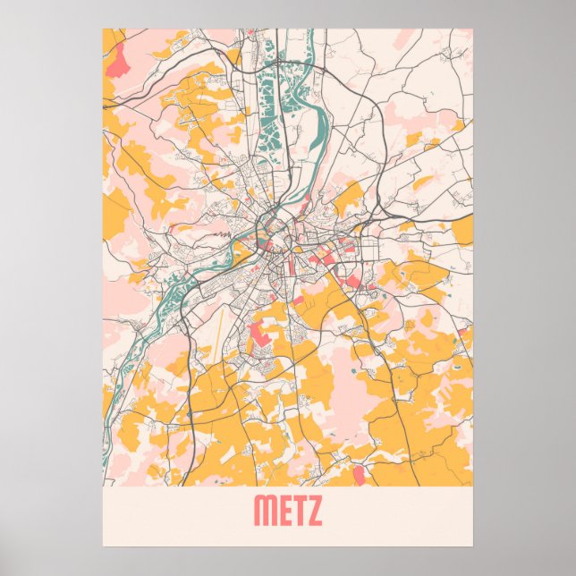 Metz - Frankrike Chalk City Karta Poster (Framsidan)
