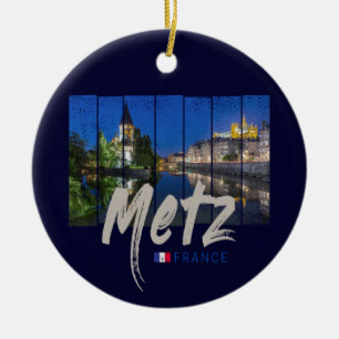 Metz Grand Est Frankrike vid Nattens vintage Souve Julgransprydnad Keramik