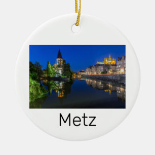 Metz Temple Neuf Frankrike Night Moselle Souvenir Julgransprydnad Keramik