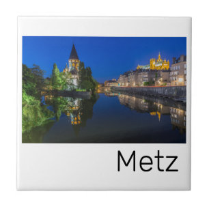Metz Temple Neuf Frankrike Night Moselle Souvenir Kakelplatta