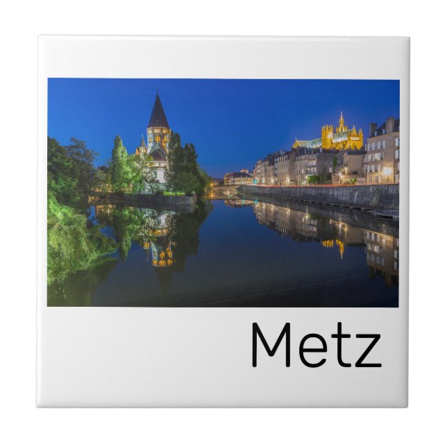 Metz Temple Neuf Frankrike Night Moselle Souvenir Kakelplatta (Framsidan)