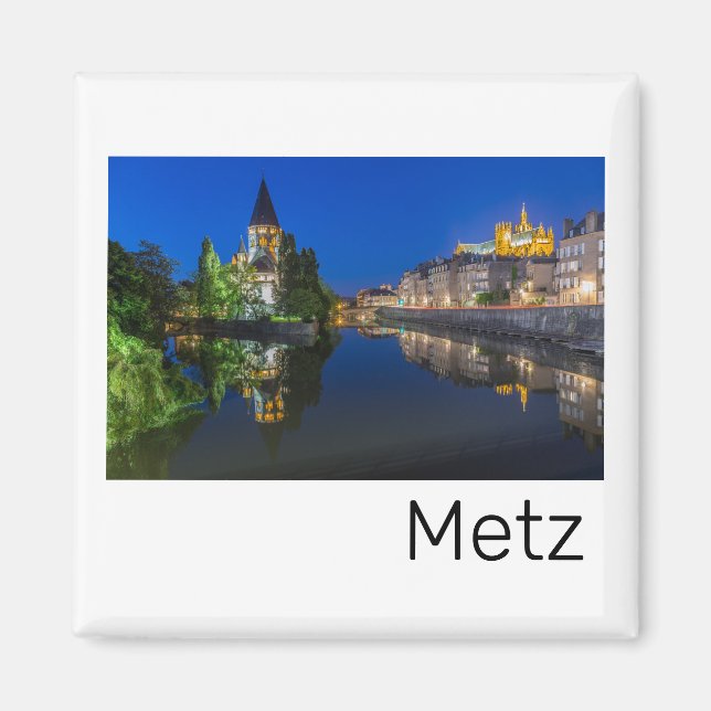 Metz Temple Neuf Frankrike Night Moselle Souvenir Magnet (Framsidan)