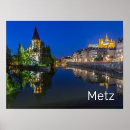 Metz Temple Neuf Frankrike Night Moselle Souvenir Poster