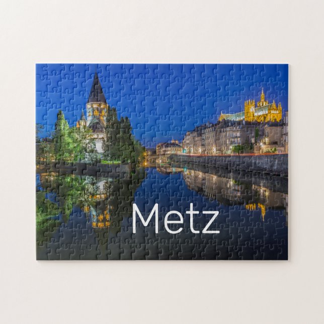 Metz Temple Neuf Frankrike Night Moselle Souvenir Pussel (Horisontell)