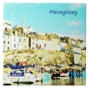 Mevagissey Cornwall England vattenfärg Kakelplatta