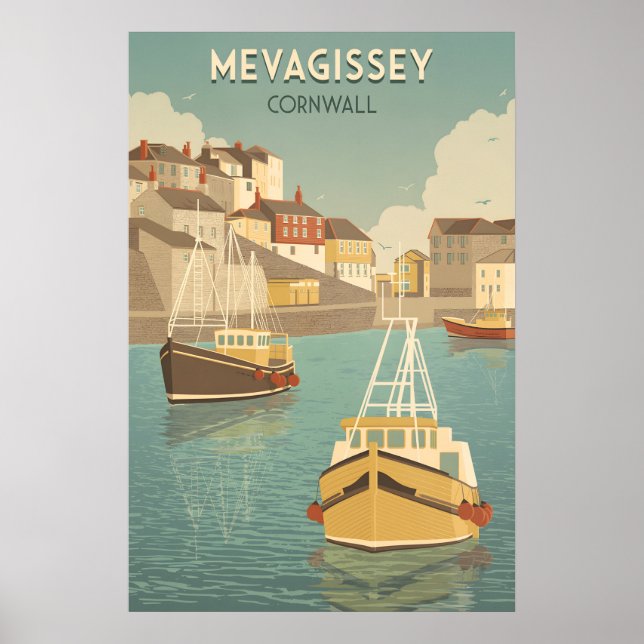Mevagissey Cornwall Resemålning Poster (Framsidan)