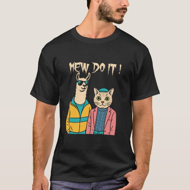 Mew gör det! Coola Cat och Llama T-Shirt (Framsida)