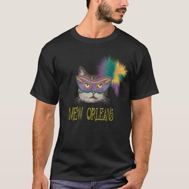 Mew Orleans Mardi Gras Cat T Shirt (Framsida)