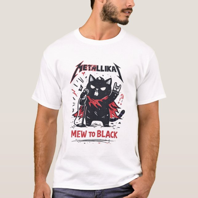 Mew to Black – Metal Cat Vocalist Parody T Shirt (Framsida)