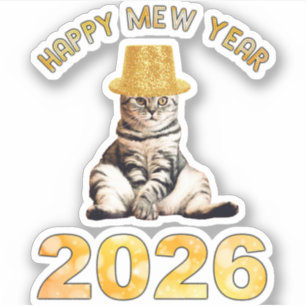 Mew Year 2026 i lycklig Klistermärken